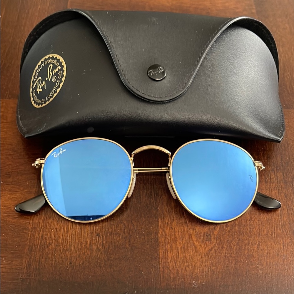 Ray-Ban Gold and Blue Reflective Sunglasses worn only a few times